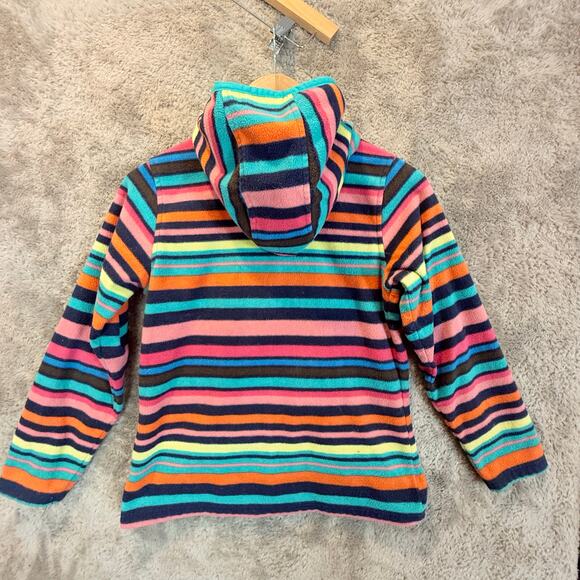 Lands End Fleece Rainbow Stripe Jacket Zip Up Hood L Large 14 Girls - Picture 2 of 8